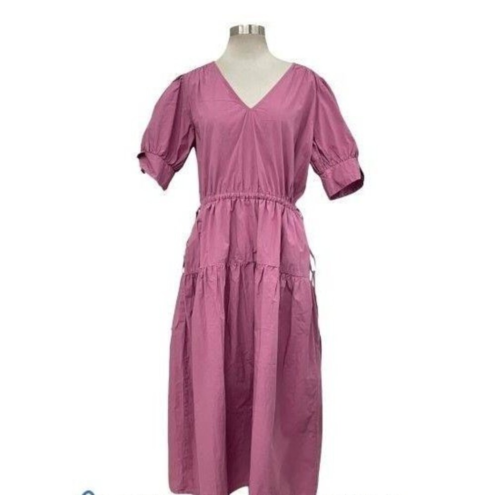 VELVET BY GRAHAM SPENCER WOMENS PINK LIANNA PUFF SLEEVE MIDI DRESS SIZE M NWT